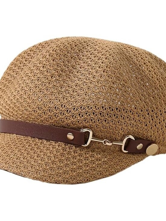 Women\'s Newsboy Cap Beret Breathable Mesh Sun Beach Hats Octagonal Hat Caramel main image 6